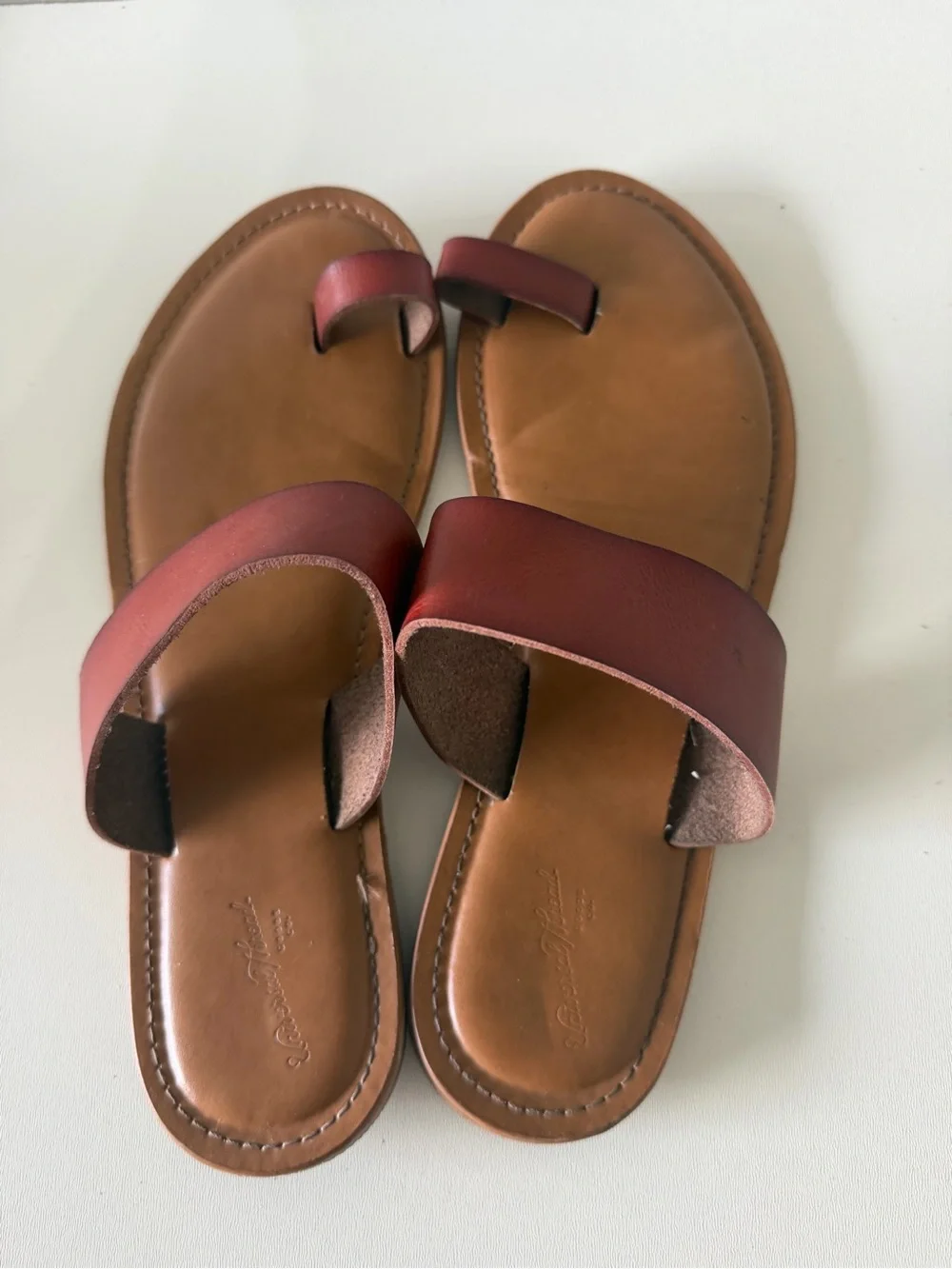 Universal Thread Brown Leather Slide Sandals with Brown Straps - Picture 2 of 3